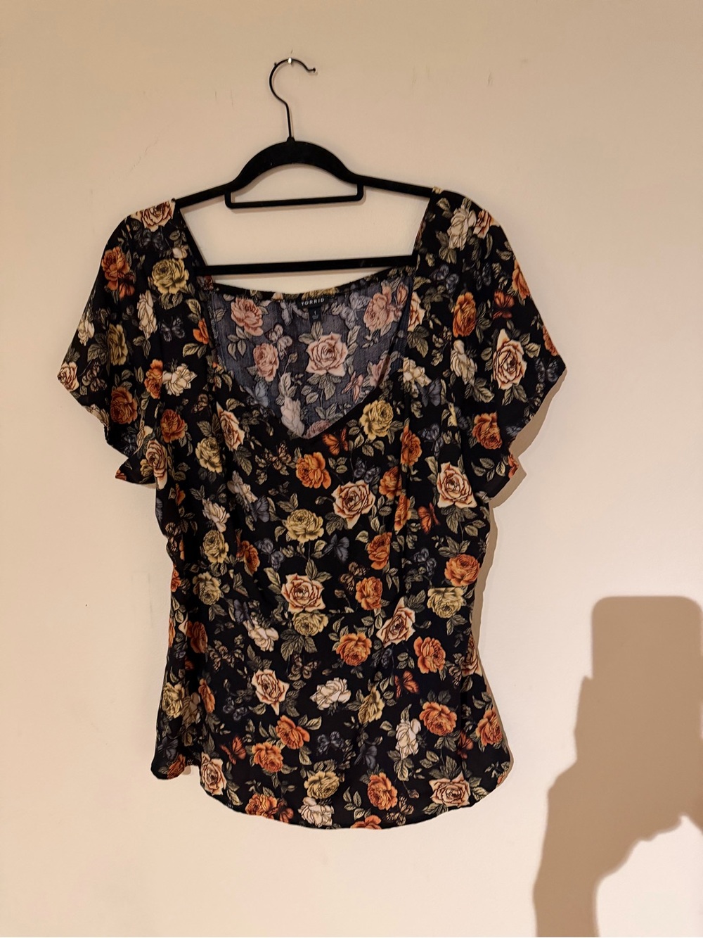 torrid Black Floral V-Neck Flutter Sleeve Blouse